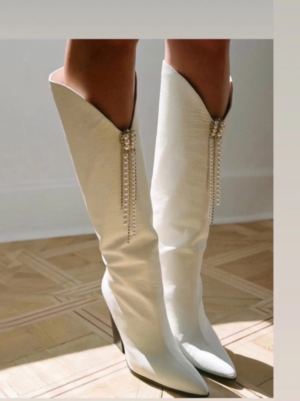 Magda Butrym White Leather Pearl Fringe Boots 37 Rare Runway western luxury